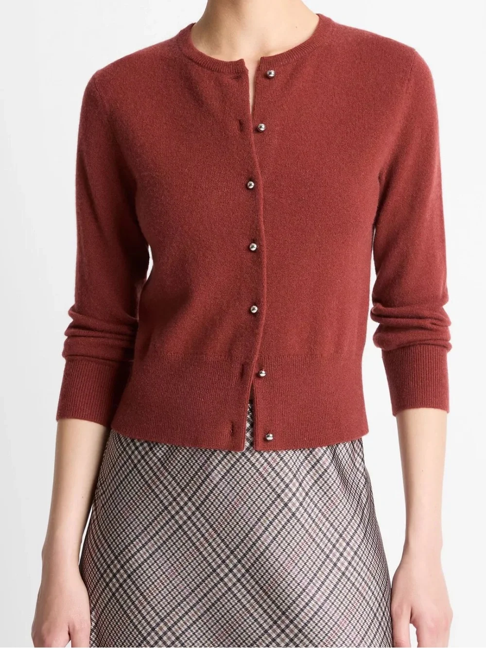 Vince Metal-Button Wool & Cashmere-Blend Cardigan in Siena